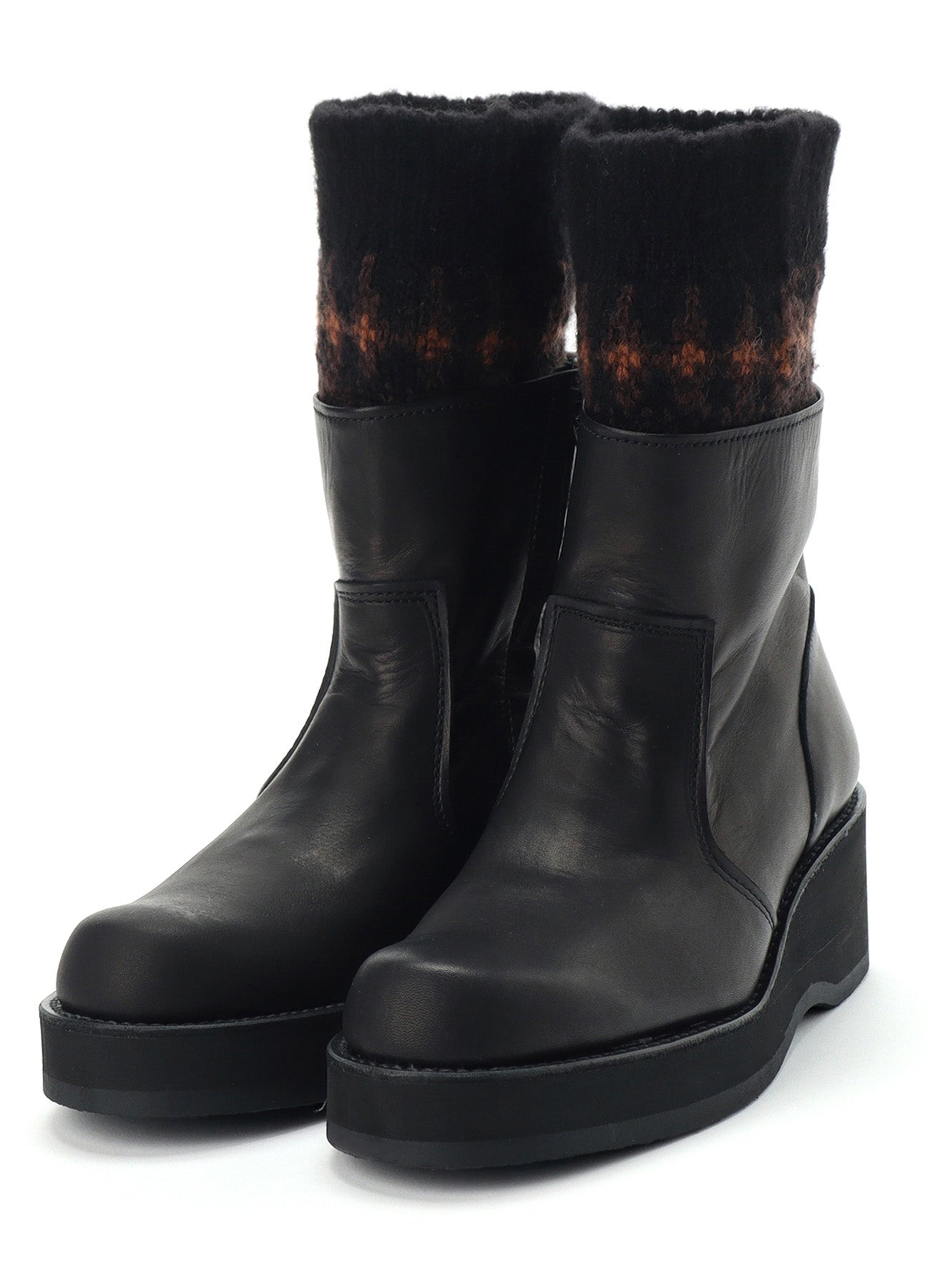 JACQUARD KNIT LEATHER COMBI NORDIC KNITTED BOOTS