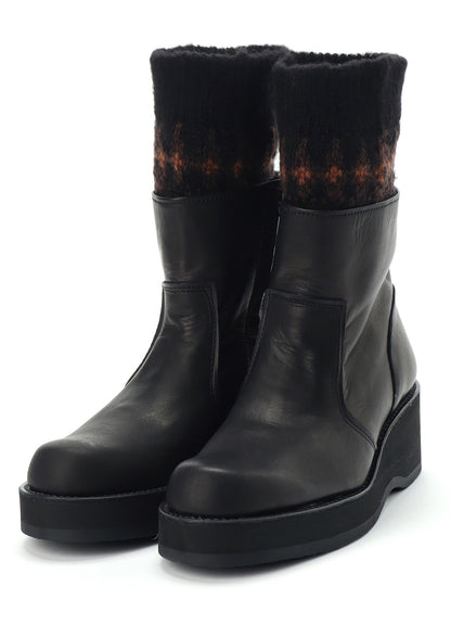 JACQUARD KNIT LEATHER COMBI NORDIC KNITTED BOOTS
