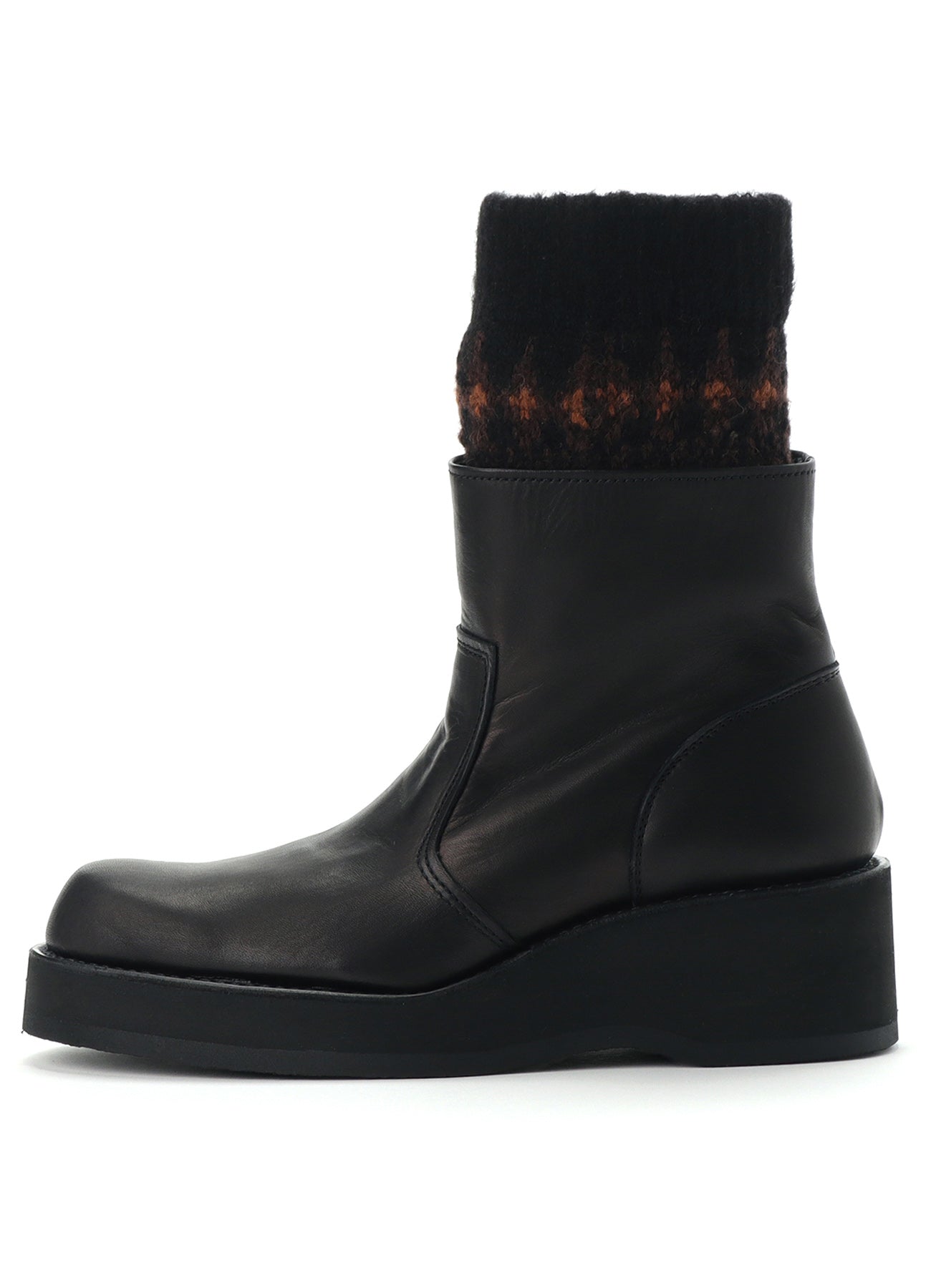 JACQUARD KNIT LEATHER COMBI NORDIC KNITTED BOOTS