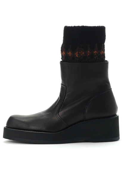 JACQUARD KNIT LEATHER COMBI NORDIC KNITTED BOOTS