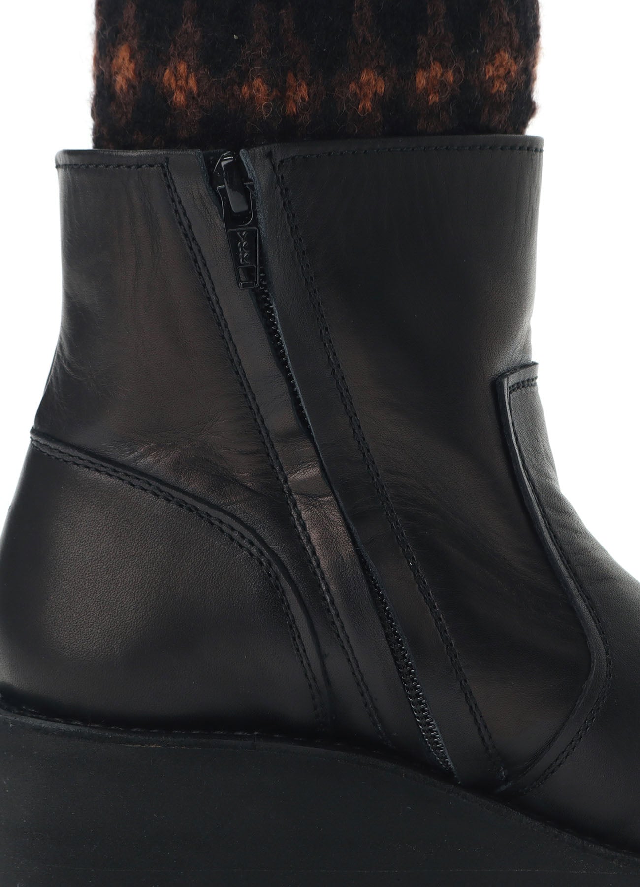 JACQUARD KNIT LEATHER COMBI NORDIC KNITTED BOOTS