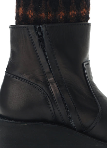 JACQUARD KNIT LEATHER COMBI NORDIC KNITTED BOOTS