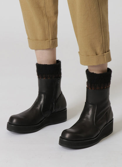 JACQUARD KNIT LEATHER COMBI NORDIC KNITTED BOOTS