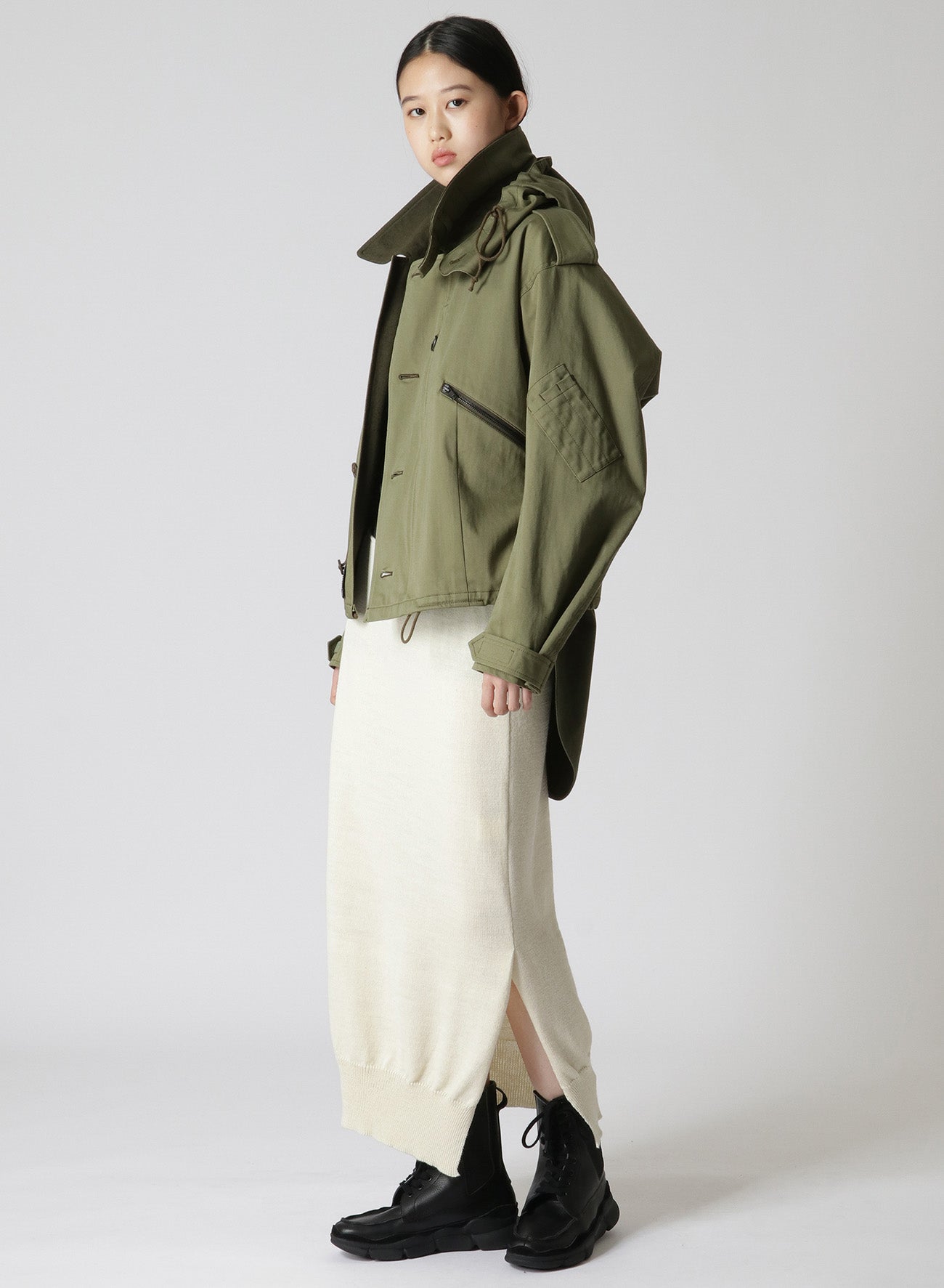 COTTON SATIN+COTTON WOOL LIGHT SERGE PILOT JACKET