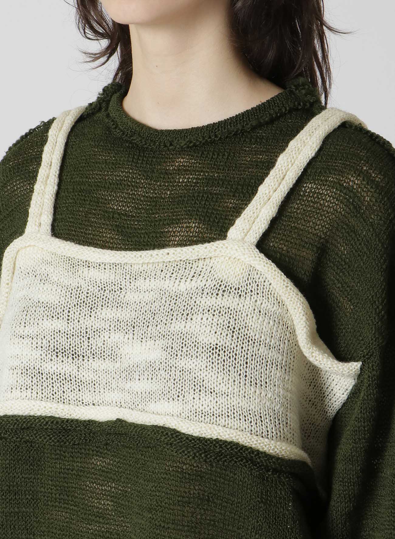 SLUB PLAIN STITCH CUT OFF KNIT PULLOVER