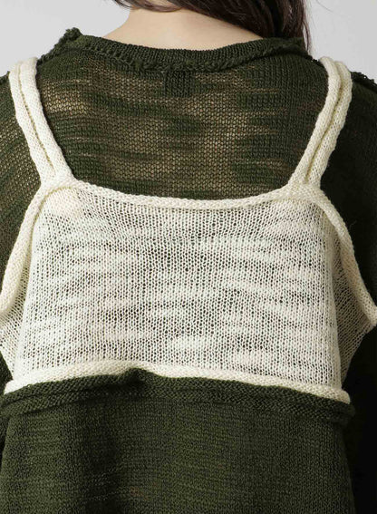 SLUB PLAIN STITCH CUT OFF KNIT PULLOVER