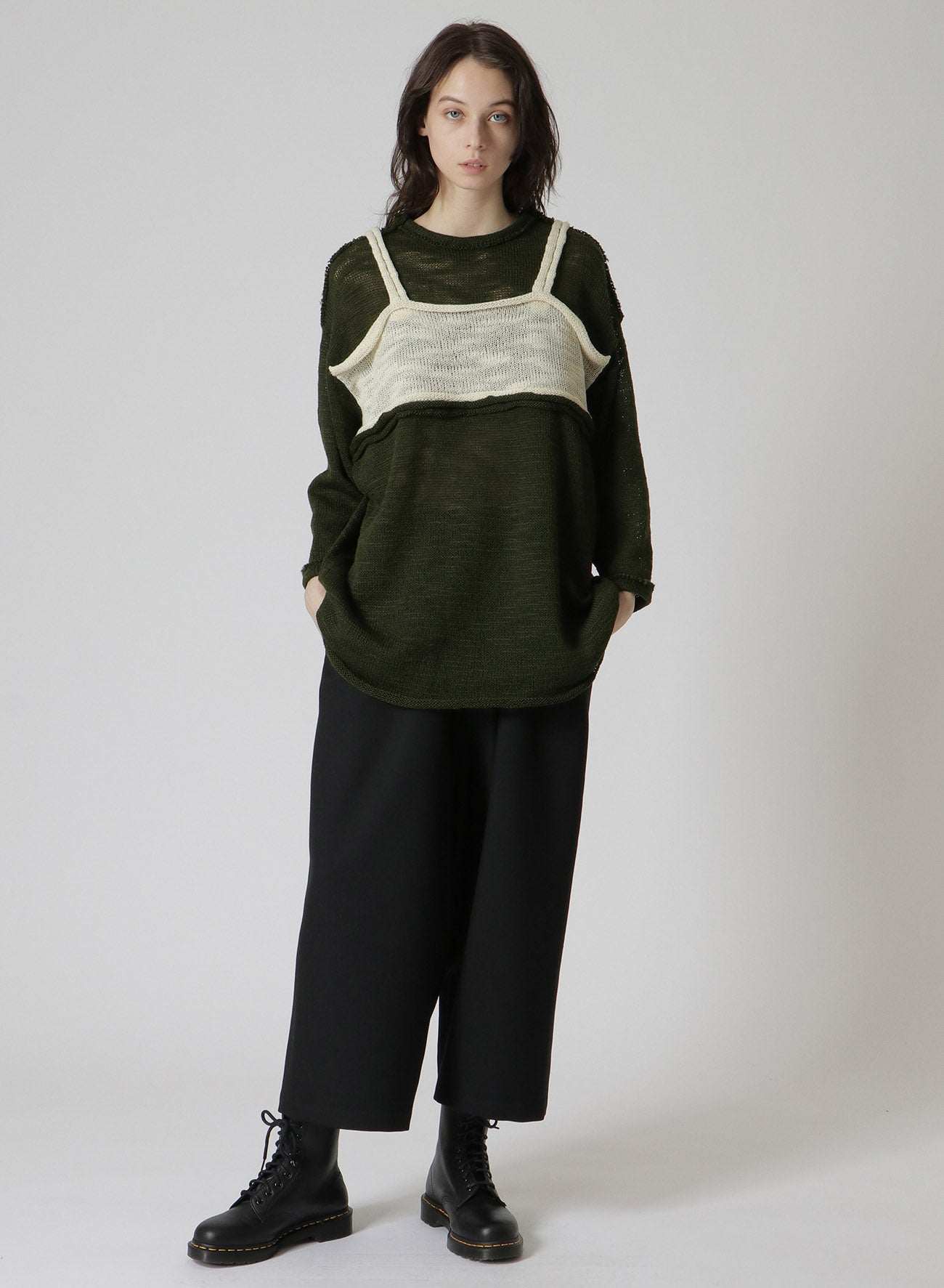 SLUB PLAIN STITCH CUT OFF KNIT PULLOVER