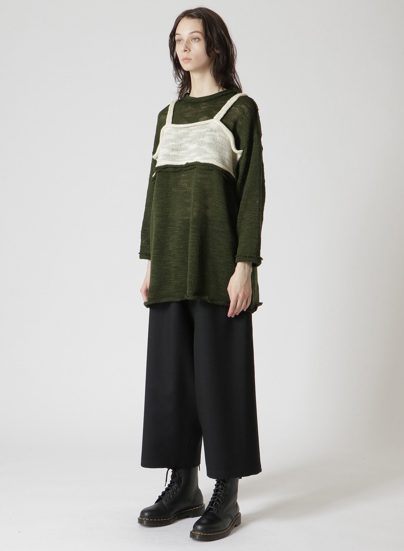 SLUB PLAIN STITCH CUT OFF KNIT PULLOVER