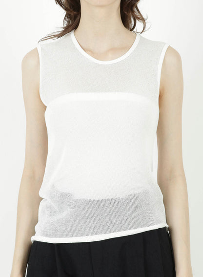 COTTON FAUX LINEN KNIT ASYMME TANK TOP