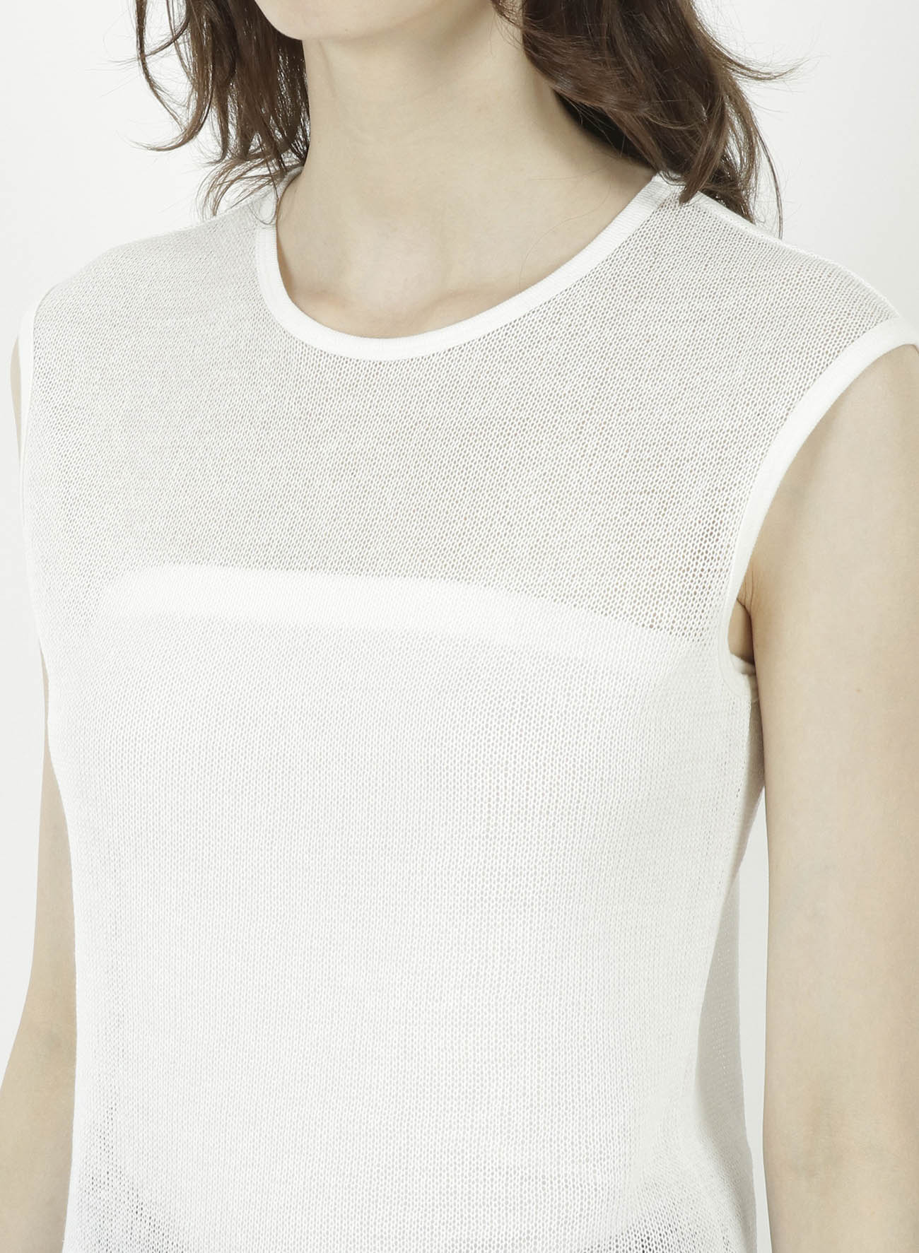 COTTON FAUX LINEN KNIT ROUND NECK TANK TOP