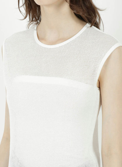 COTTON FAUX LINEN KNIT ROUND NECK TANK TOP