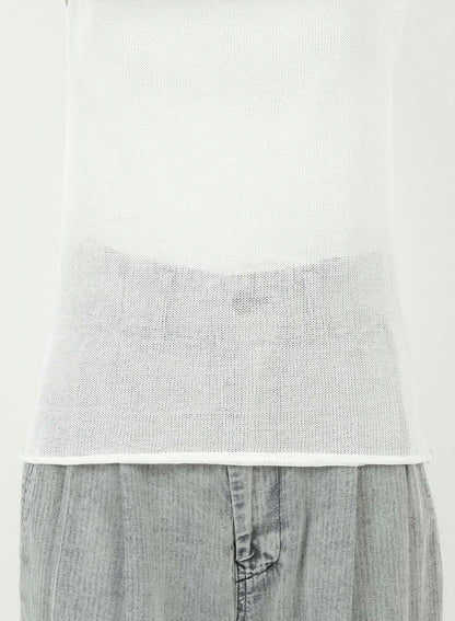 COTTON FAUX LINEN KNIT ROUND NECK TANK TOP