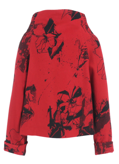 WOOL FLOWER PRINT WRAP COAT