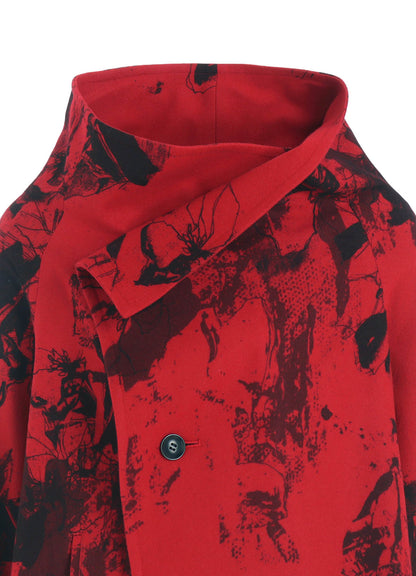 WOOL FLOWER PRINT WRAP COAT