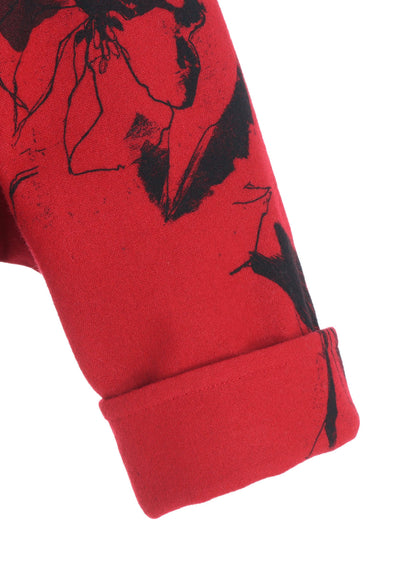 WOOL FLOWER PRINT WRAP COAT