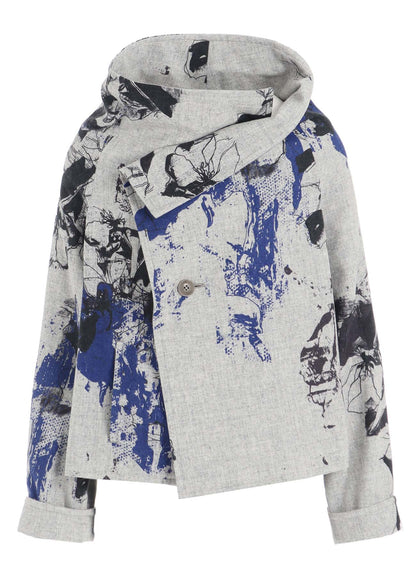 WOOL FLOWER PRINT WRAP COAT
