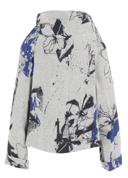 WOOL FLOWER PRINT WRAP COAT