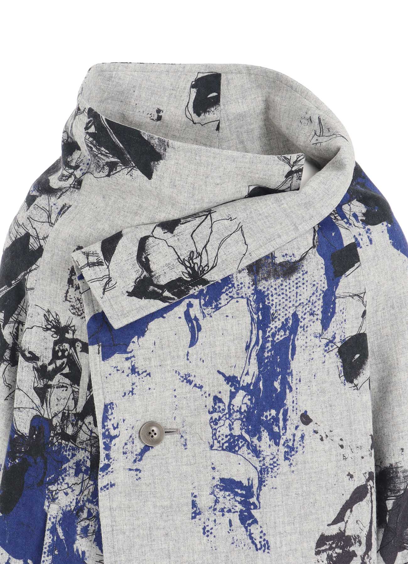 WOOL FLOWER PRINT WRAP COAT