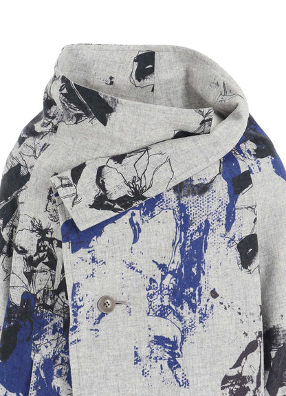 WOOL FLOWER PRINT WRAP COAT
