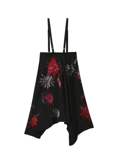 CUPRO DUNGAREE TWILL CACTUS FLOWER ASYMMETRIC PANTS