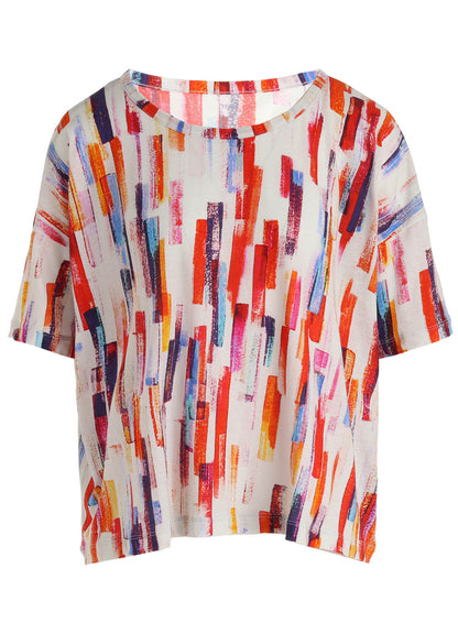 COTTON BRUSH STROKE SHORT SLEEVE CROPPED T