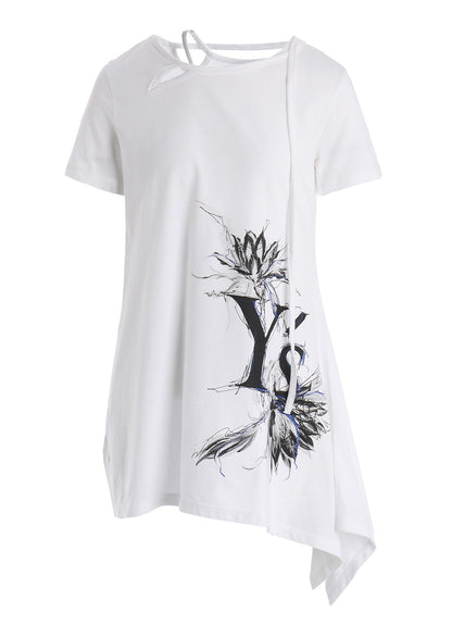 CACTUS FLOWER PRINT HALF SLEEVE DRAPE T