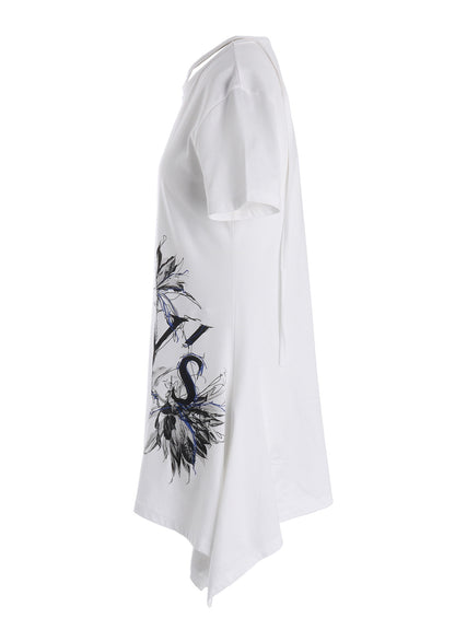 CACTUS FLOWER PRINT HALF SLEEVE DRAPE T