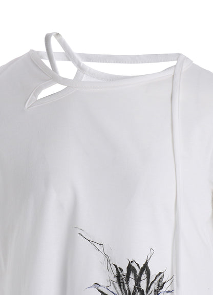 CACTUS FLOWER PRINT HALF SLEEVE DRAPE T