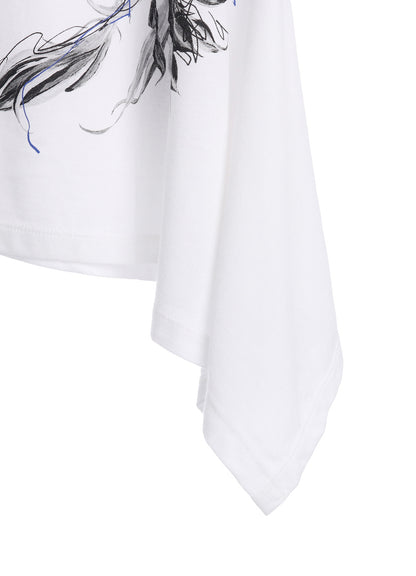 CACTUS FLOWER PRINT HALF SLEEVE DRAPE T