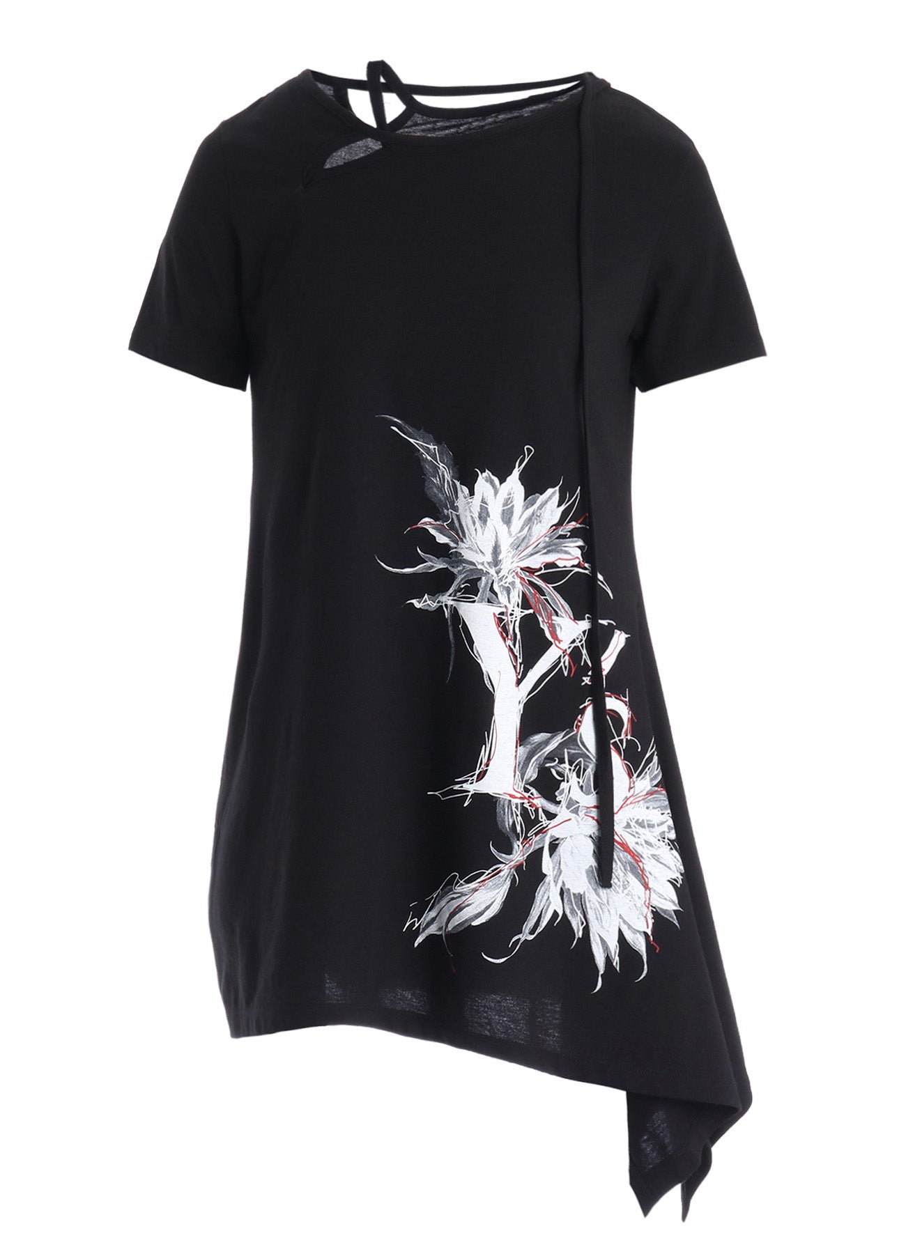 CACTUS FLOWER PRINT HALF SLEEVE DRAPE T