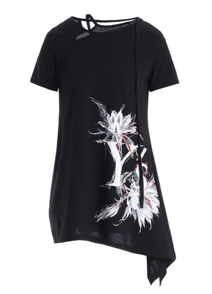 CACTUS FLOWER PRINT HALF SLEEVE DRAPE T