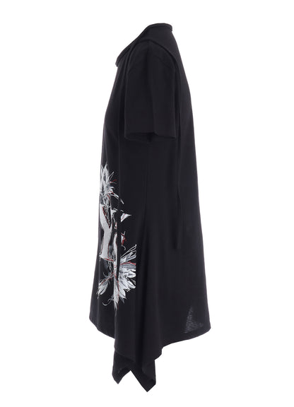 CACTUS FLOWER PRINT HALF SLEEVE DRAPE T