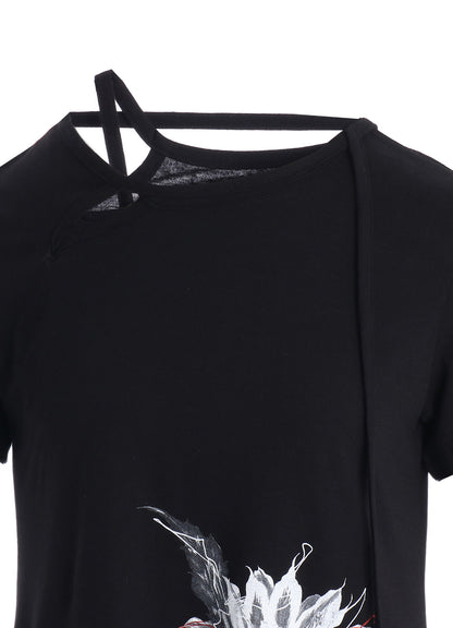 CACTUS FLOWER PRINT HALF SLEEVE DRAPE T