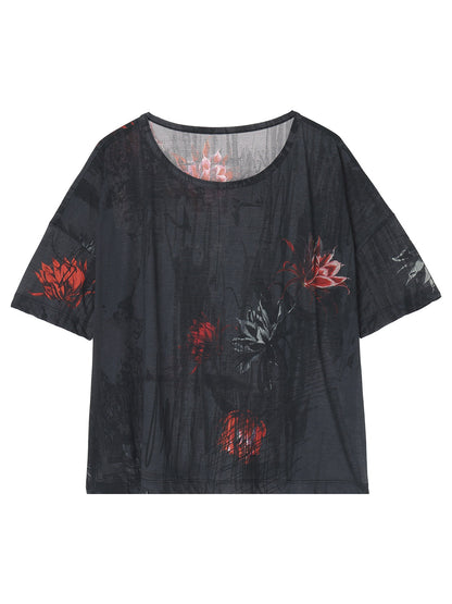 CACTUS FLOWER PRINT HALF SLEEVE T