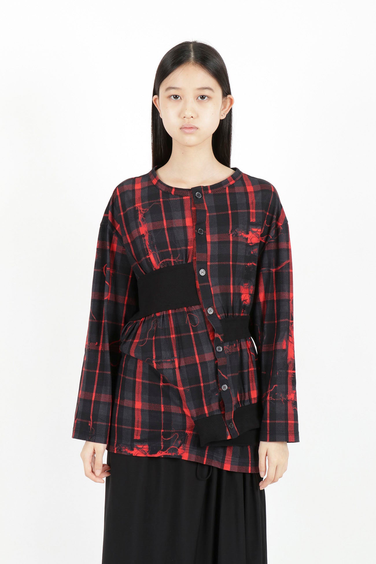 TWISTED CHECK DESIGN GATHER BLOUSE