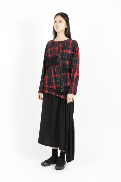 TWISTED CHECK DESIGN GATHER BLOUSE