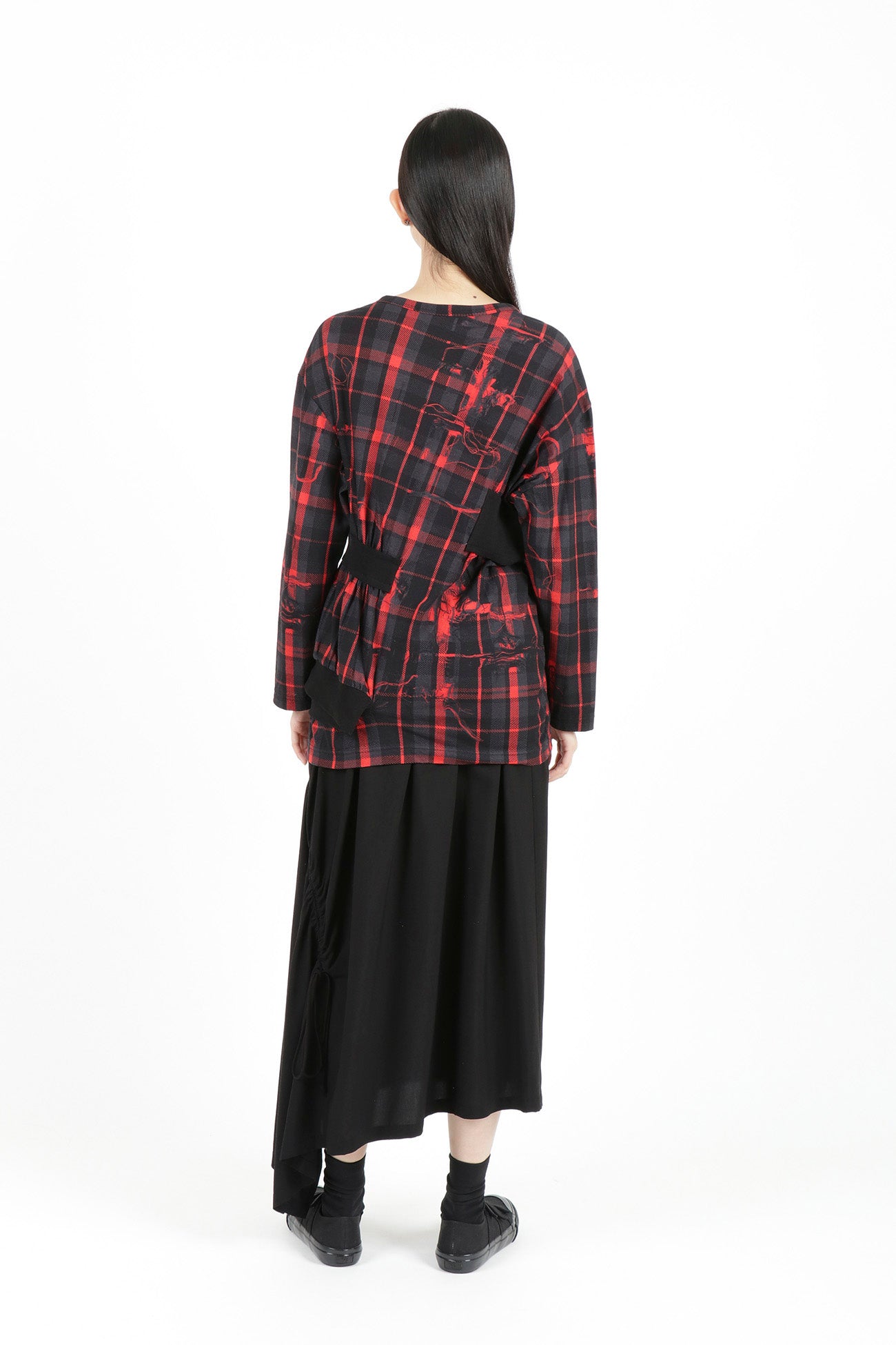 TWISTED CHECK DESIGN GATHER BLOUSE