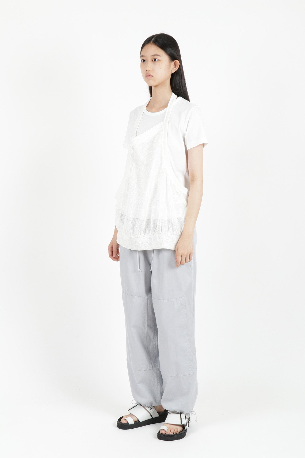 PLAIN STITCH x FAUX LINEN APRON HALF SLEEVE T