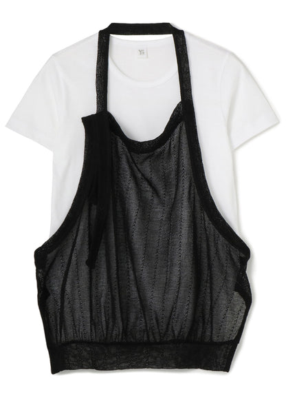 PLAIN STITCH x FAUX LINEN APRON HALF SLEEVE T