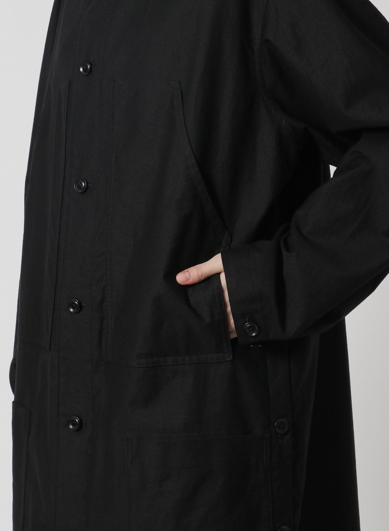 [Y's-Black Name]BLACK TWILL SIDE VENT WORK SHIRT COAT