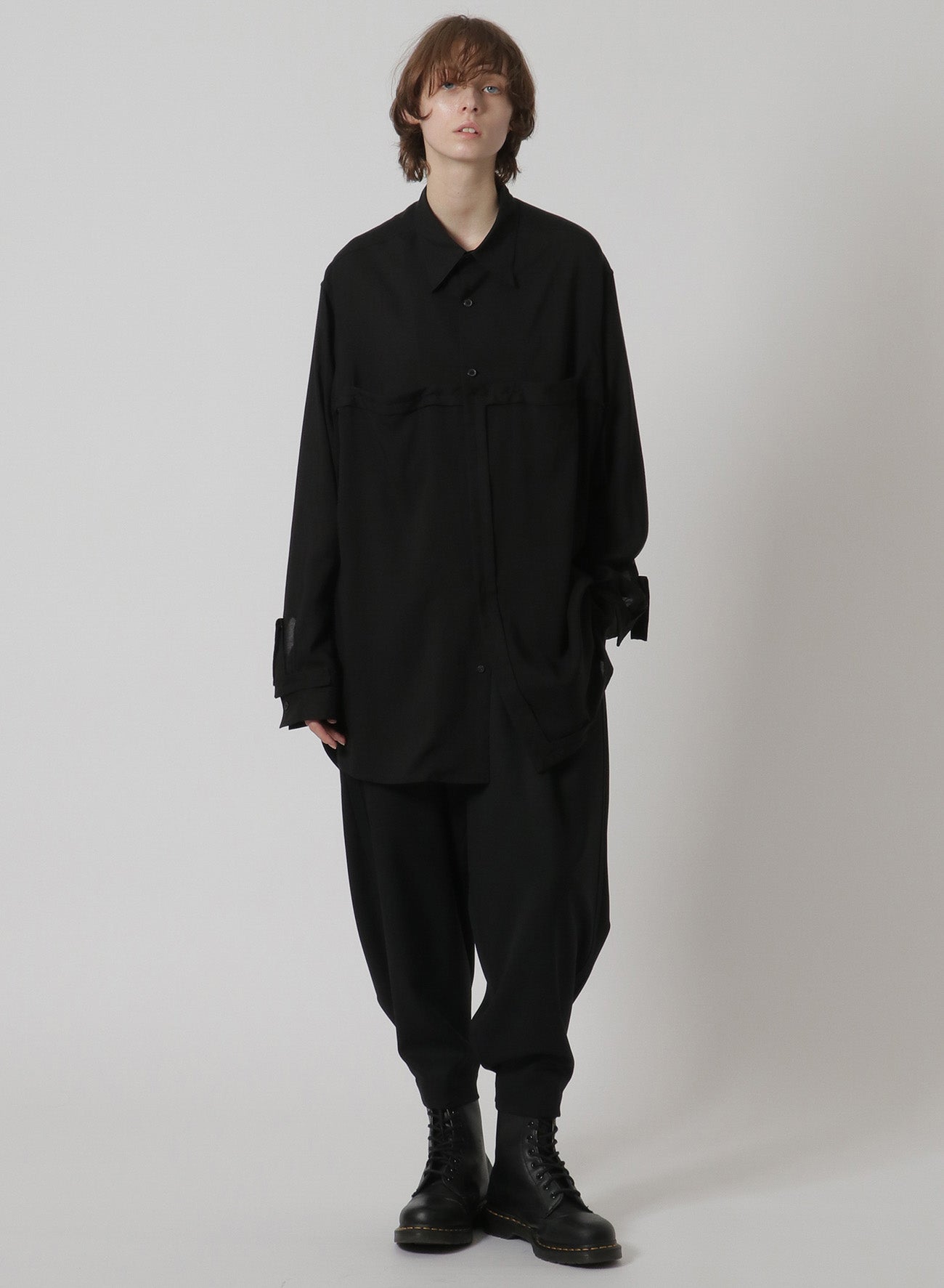 [Y's-Black Name]CELLULOSE LAWN TAPE FLAP POCKET SHIRT