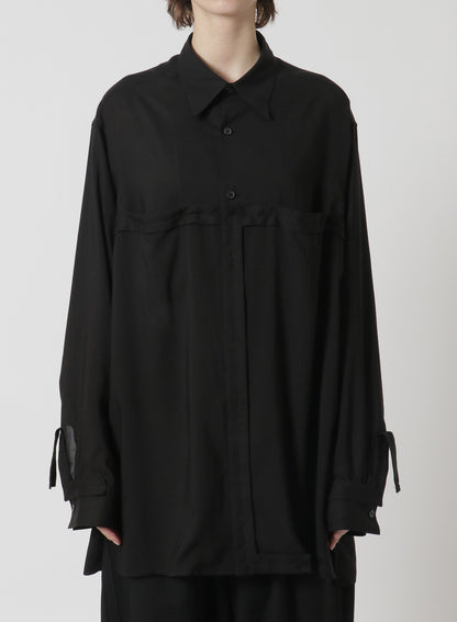 [Y's-Black Name]CELLULOSE LAWN TAPE FLAP POCKET SHIRT