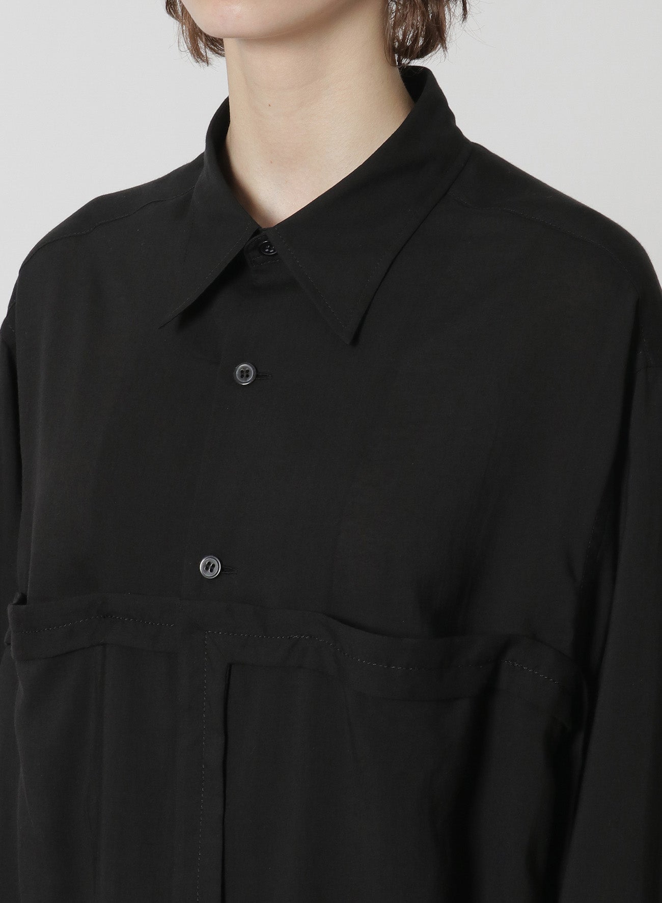 [Y's-Black Name]CELLULOSE LAWN TAPE FLAP POCKET SHIRT