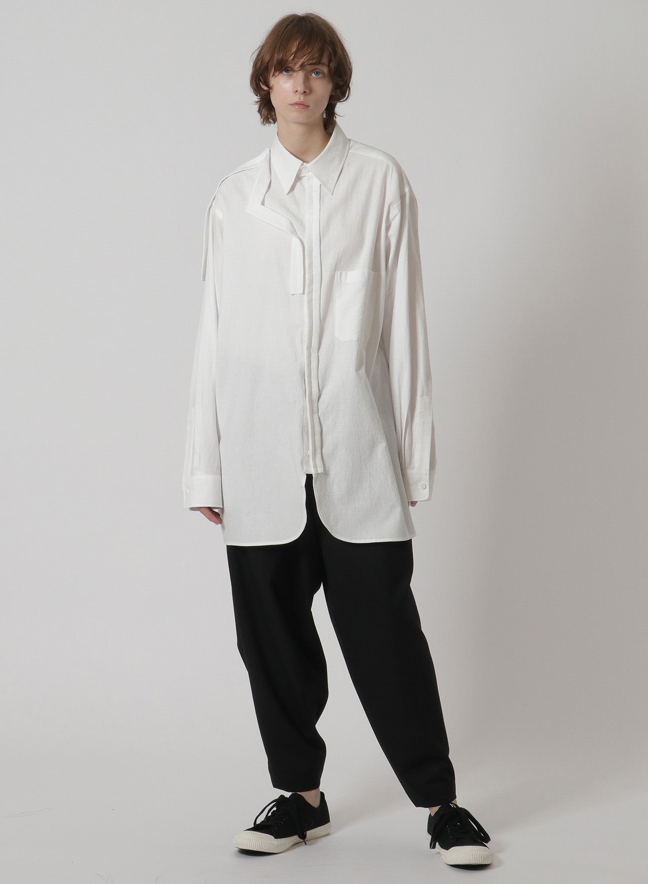 [Y's-Black Name]KHADI TAPE SNAP SHIRT