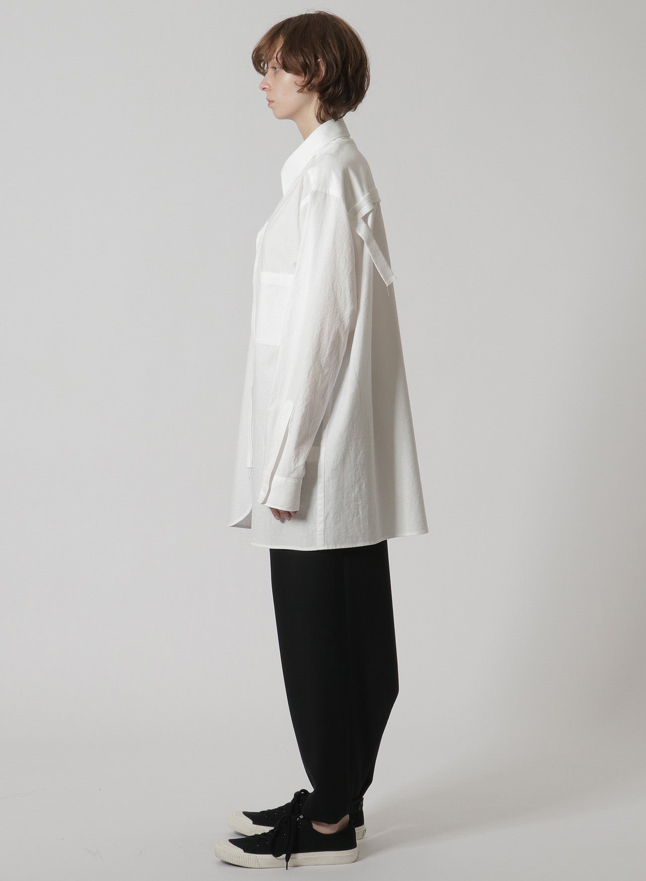 [Y's-Black Name]KHADI TAPE SNAP SHIRT