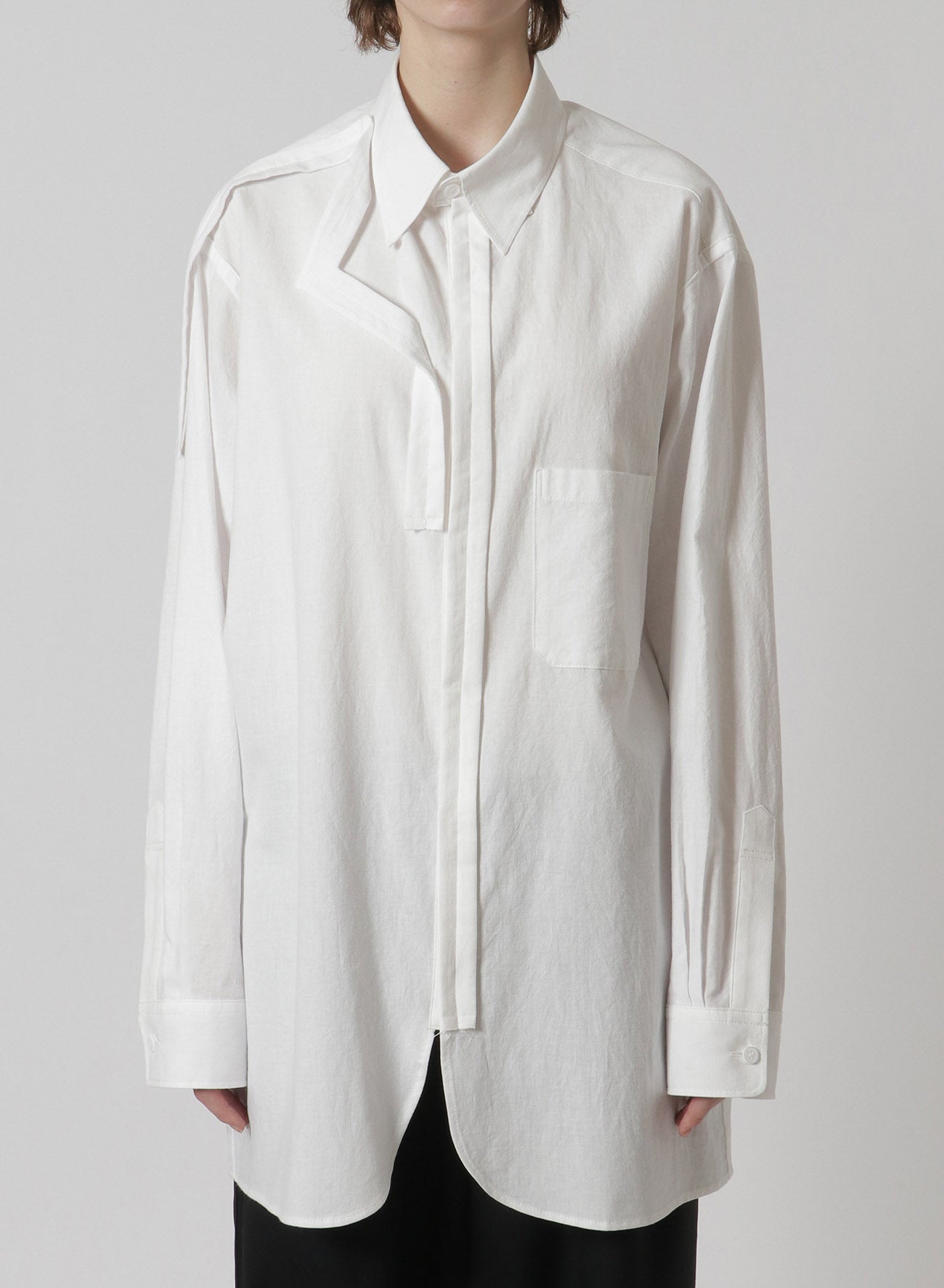 [Y's-Black Name]KHADI TAPE SNAP SHIRT