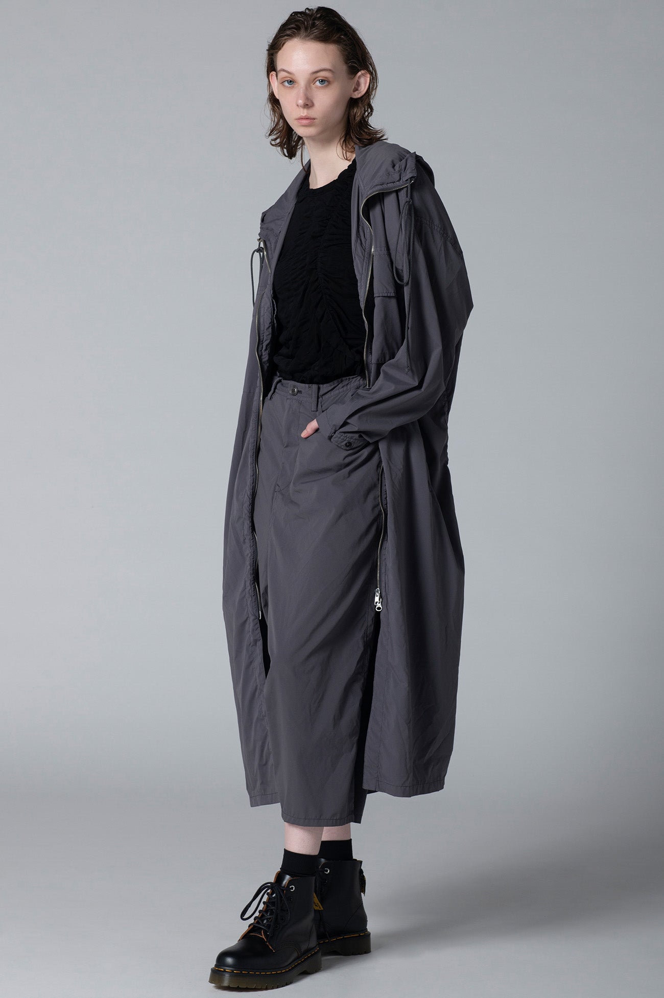 TYPEWRITER POLYESTER HOODED DRESS