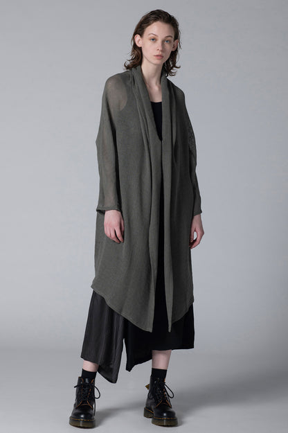 LENO CLOTH SHAWL COLLAR LONG CARDIGAN