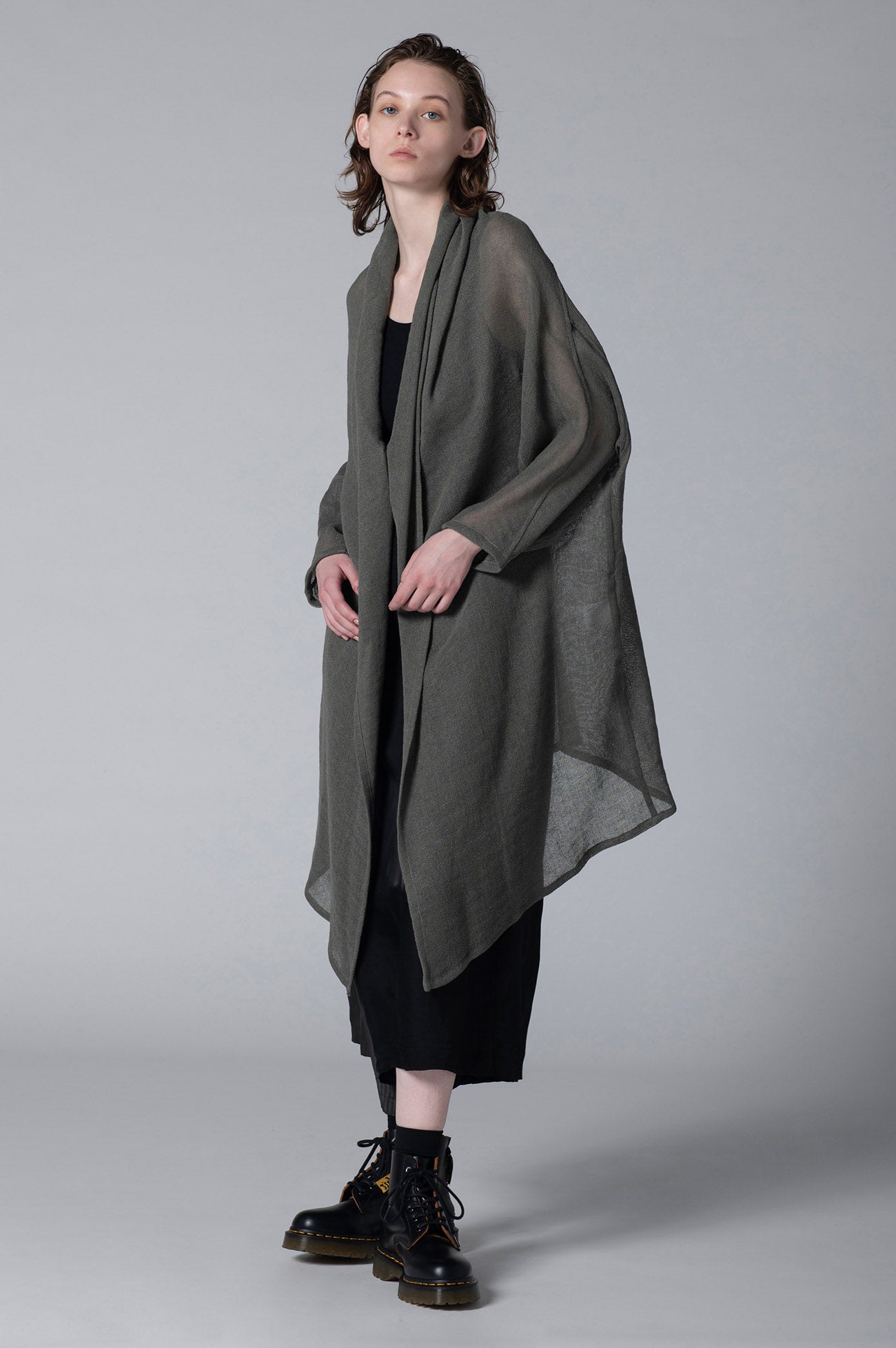 LENO CLOTH SHAWL COLLAR LONG CARDIGAN