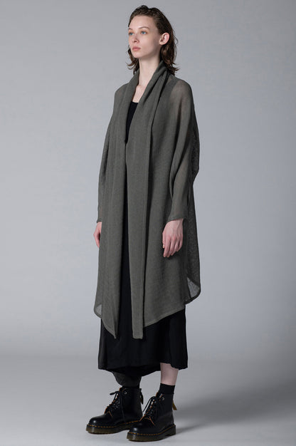 LENO CLOTH SHAWL COLLAR LONG CARDIGAN